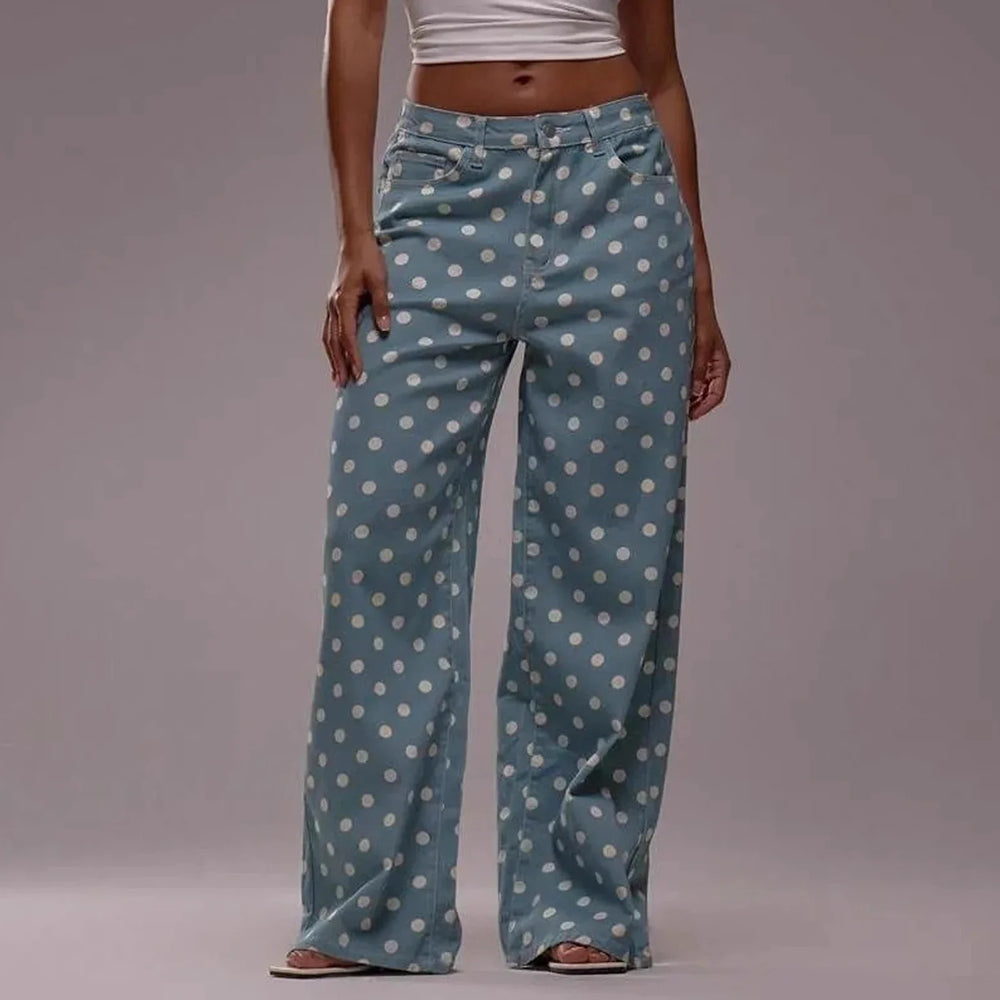 Women's Polka Dot Wide-Leg Jeans-14