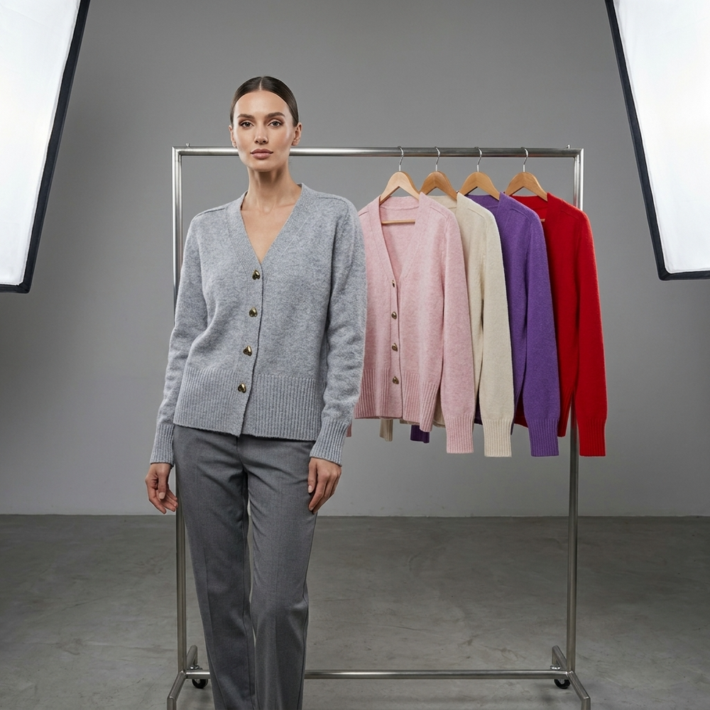 Women's Regular Fit Cardigan With V-Neck-7