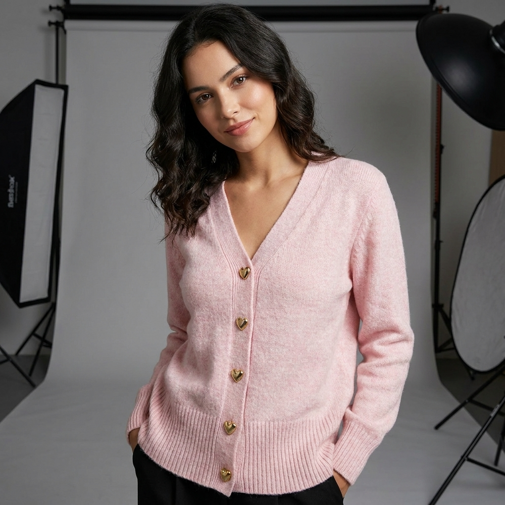 Women's Regular Fit Cardigan With V-Neck-5