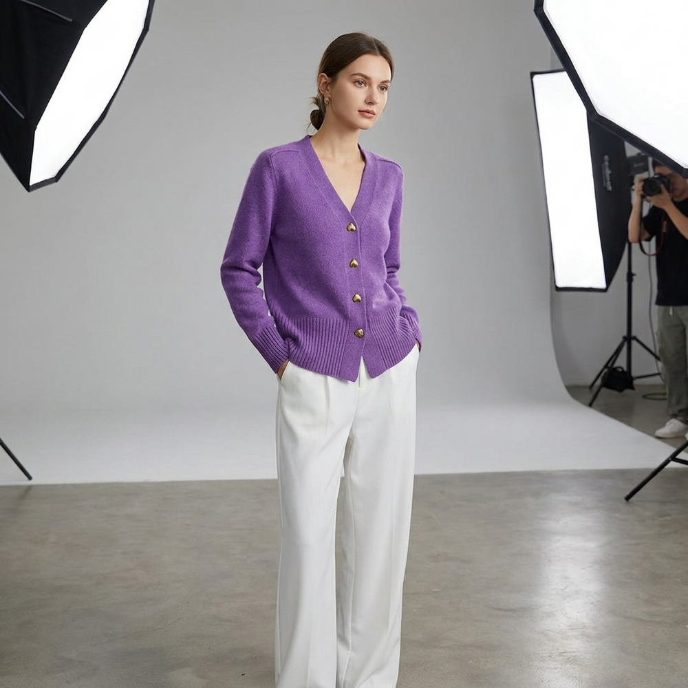 Women's Regular Fit Cardigan With V-Neck-13