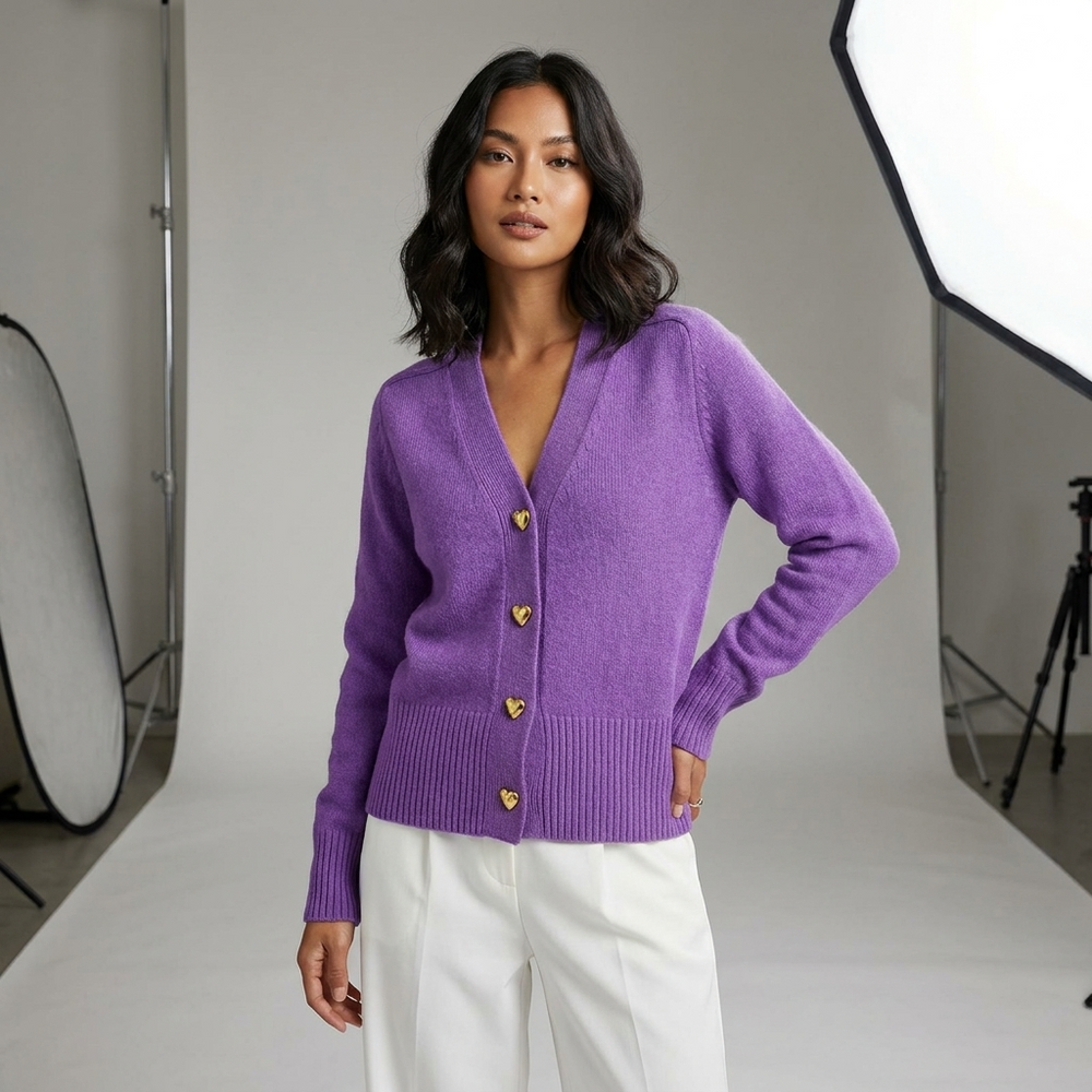 Women's Regular Fit Cardigan With V-Neck-12