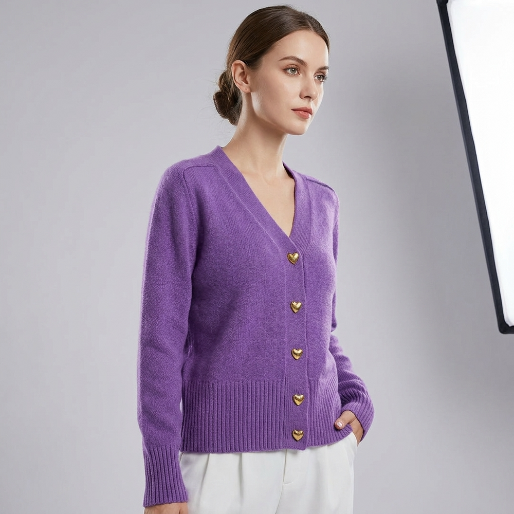 Women's Regular Fit Cardigan With V-Neck-9