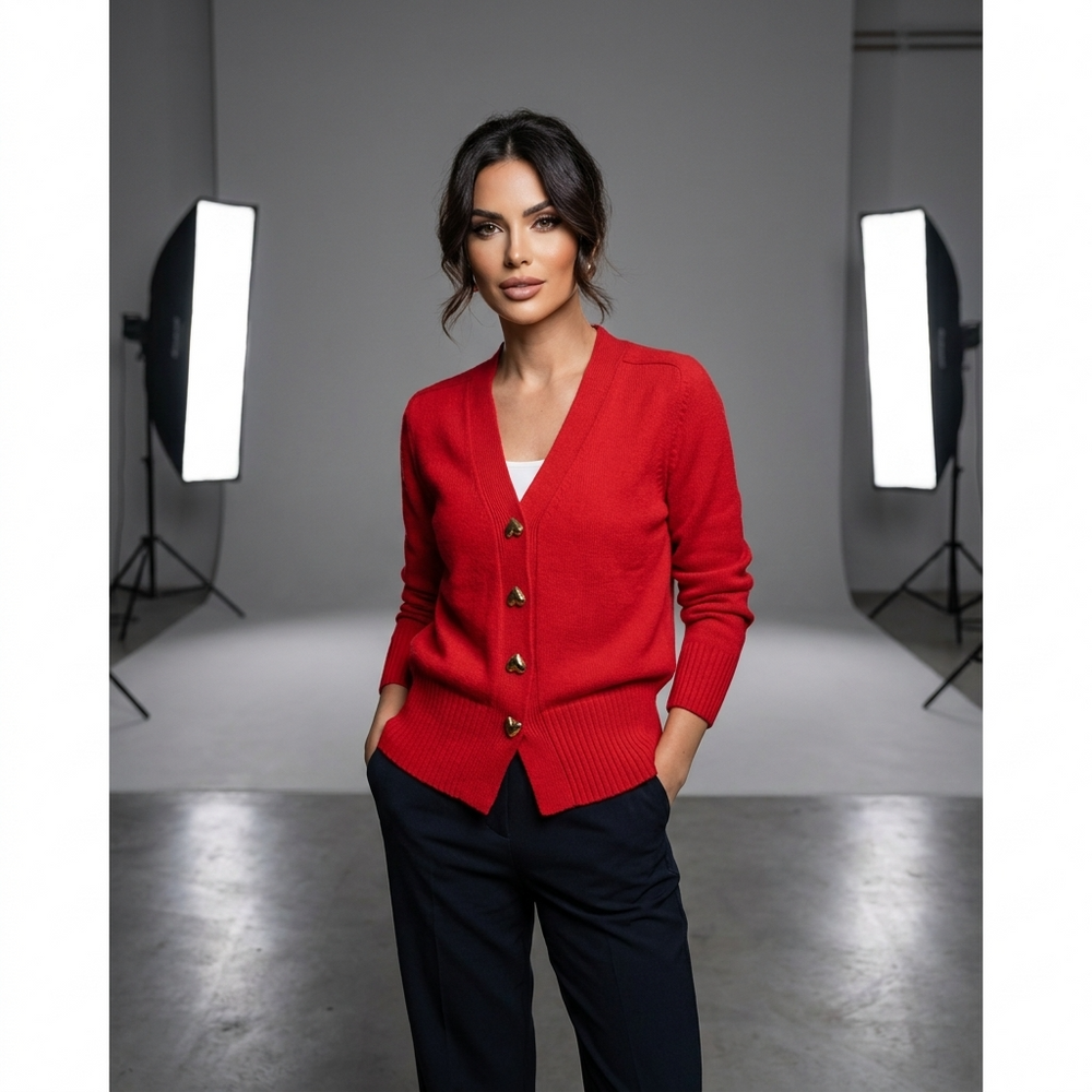Women's Regular Fit Cardigan With V-Neck-8