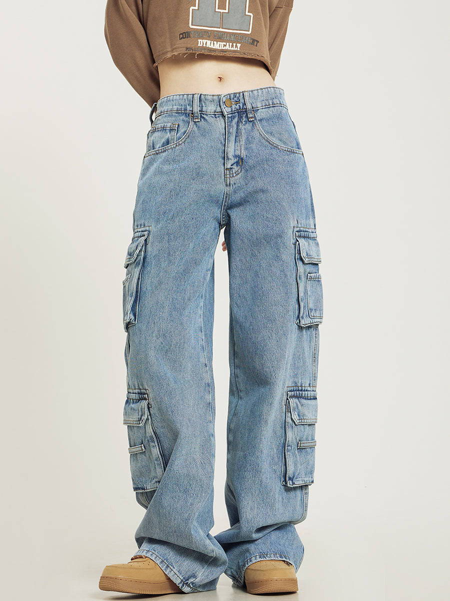 Women's Relaxed Fit Baggy Cargo Jeans-3
