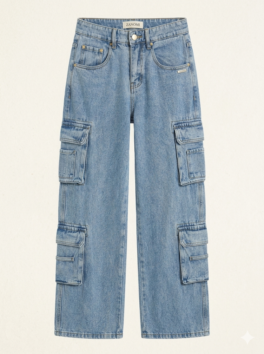 Women's Relaxed Fit Baggy Cargo Jeans-1