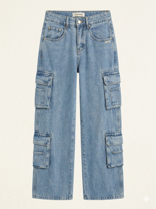 Women's Relaxed Fit Baggy Cargo Jeans-1