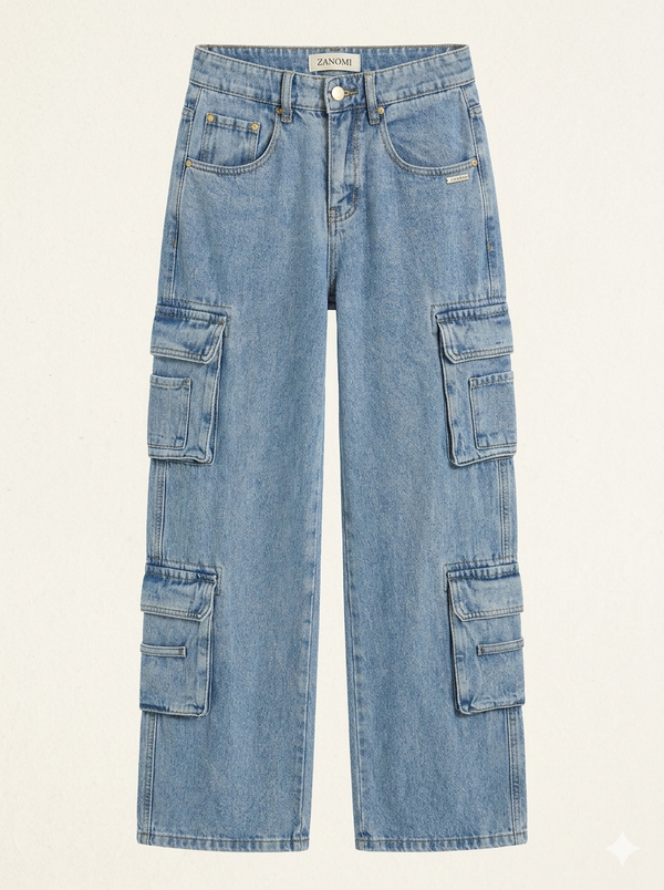 Women's Relaxed Fit Baggy Cargo Jeans-1