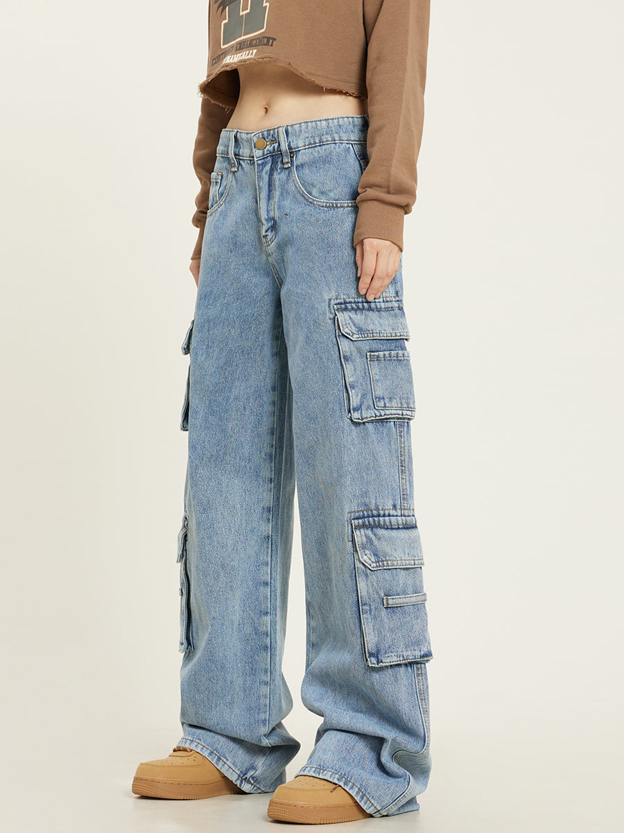 Women's Relaxed Fit Baggy Cargo Jeans-4