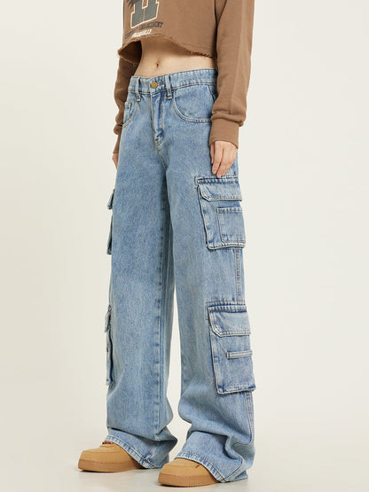 Women's Relaxed Fit Baggy Cargo Jeans-4
