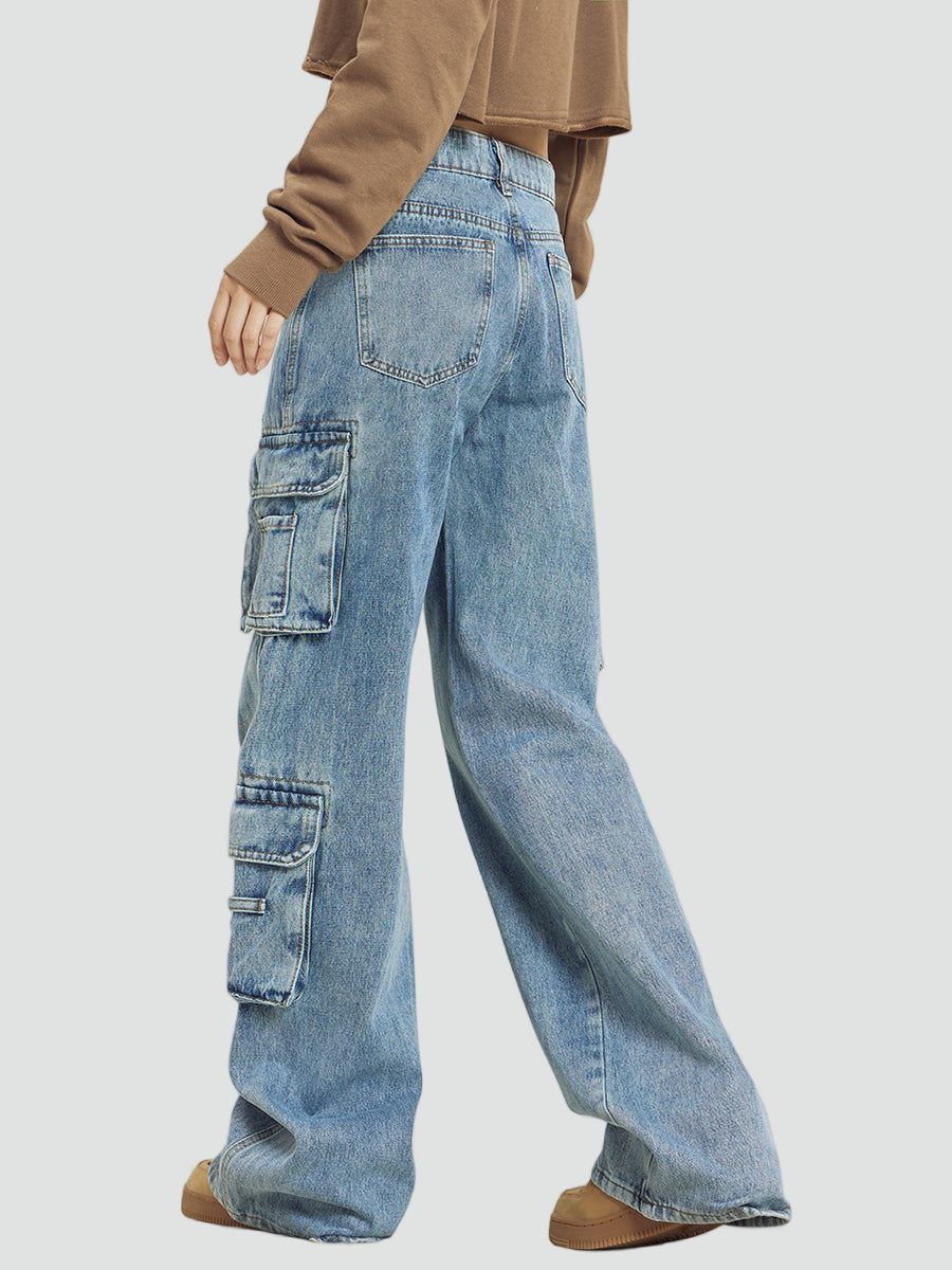 Women's Relaxed Fit Baggy Cargo Jeans-5