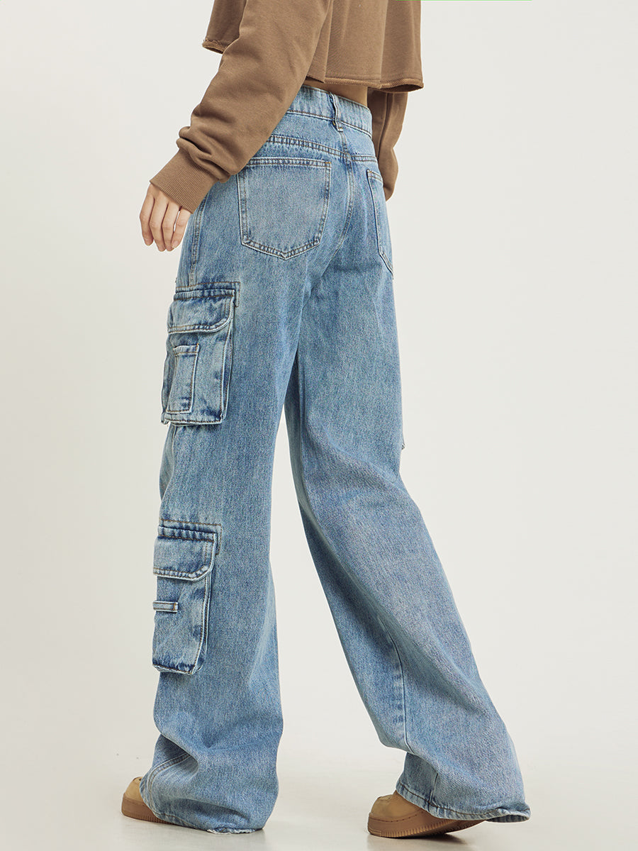Women's Relaxed Fit Baggy Cargo Jeans-2