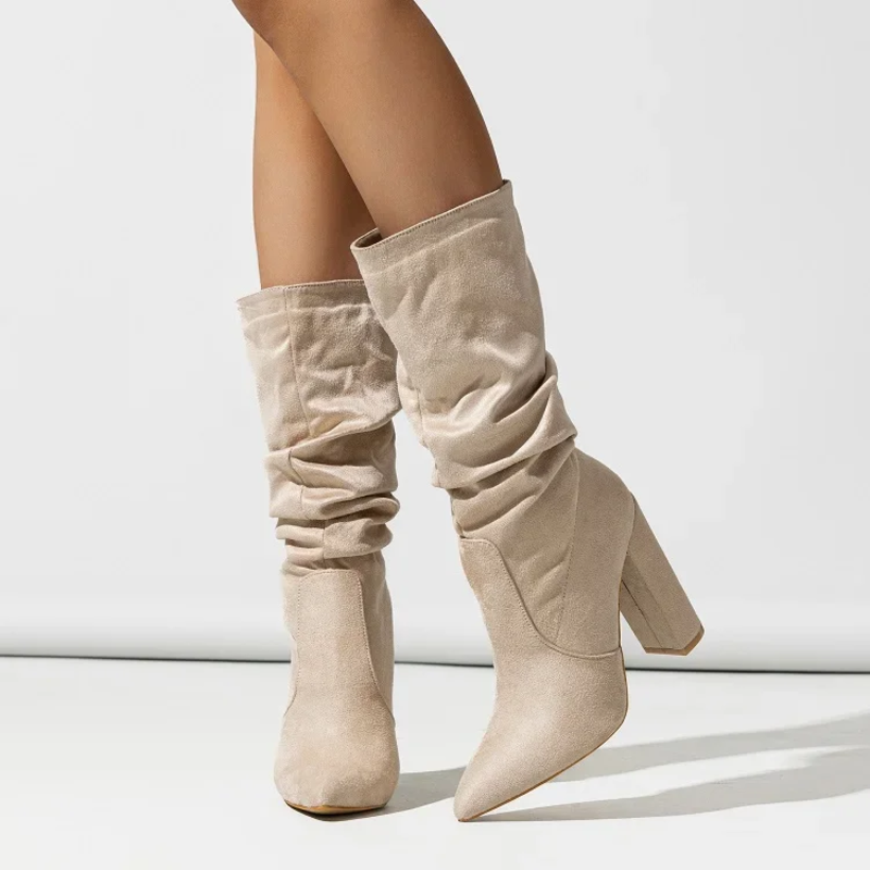 Women's Ruched Block Heel Mid-Calf Boot-6