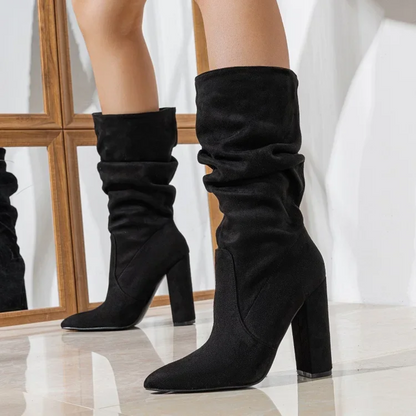 Women's Ruched Block Heel Mid-Calf Boot-8