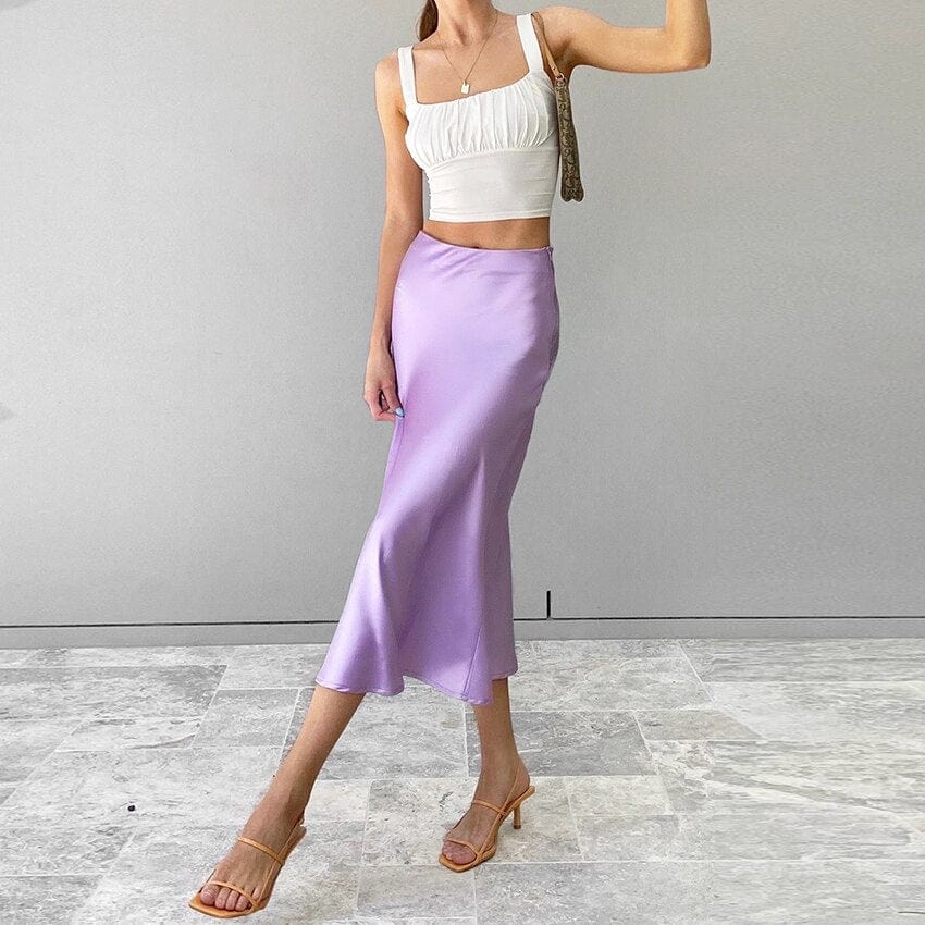 Women's Ruched Crop Tank Top and Flared Midi Skirt Set-2