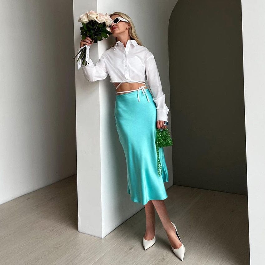 Women's Ruched Crop Tank Top and Flared Midi Skirt Set-4