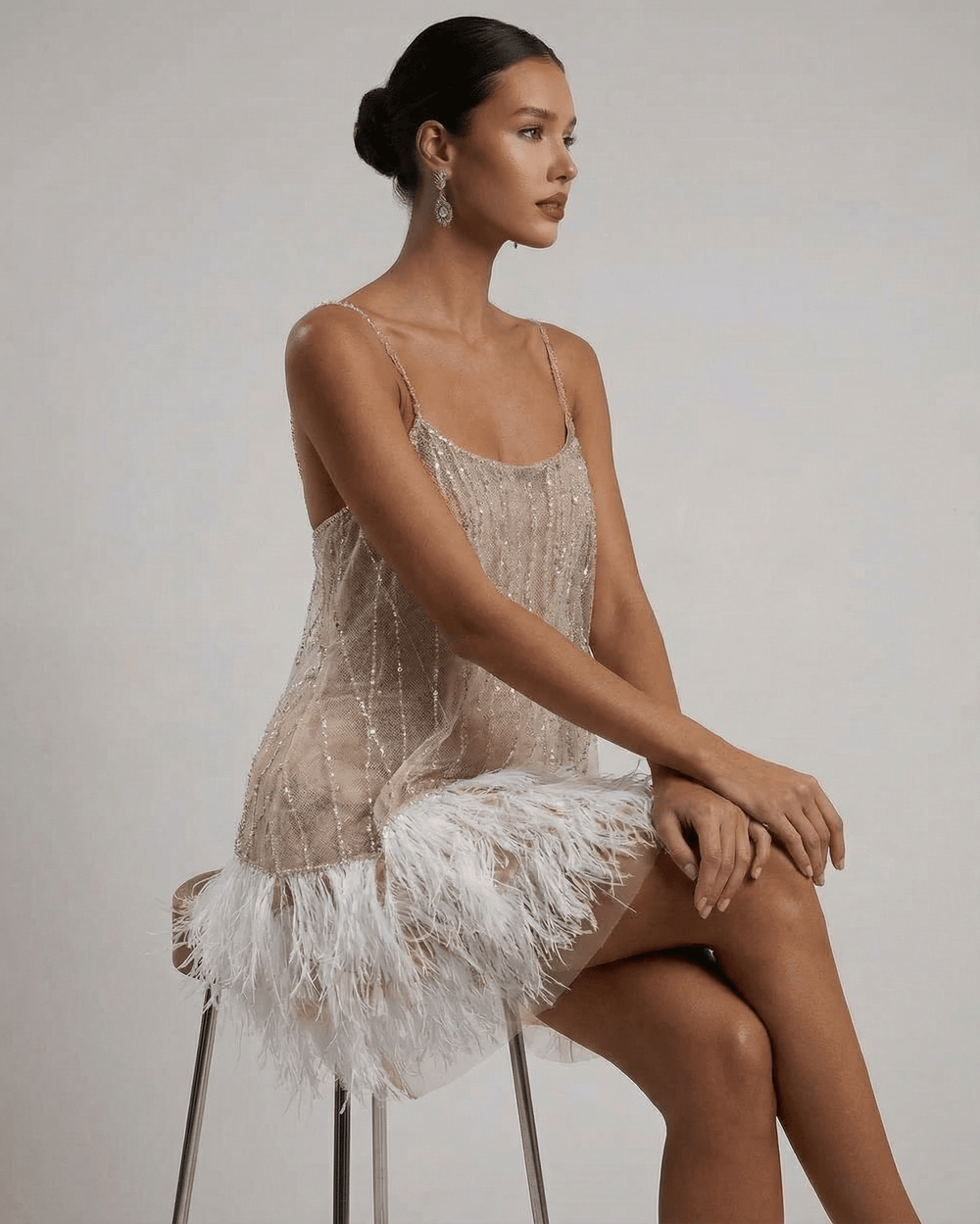 Women's Sequin Feather Hem Cocktail Mini Dress-6