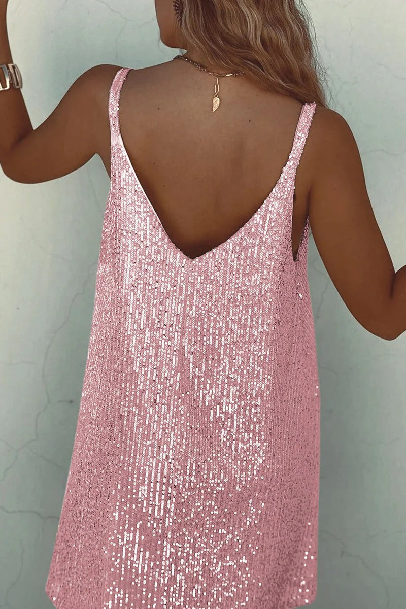 Women's Sequin Mini Dress with V-Back
