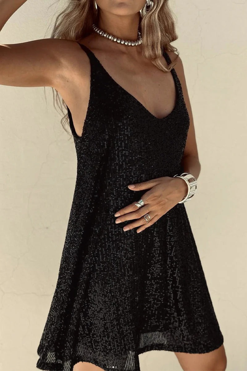 Women's Sequin Mini Dress with V-Back