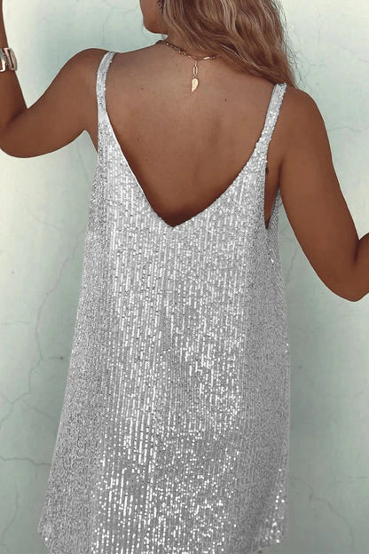 Women's Sequin Mini Dress with V-Back