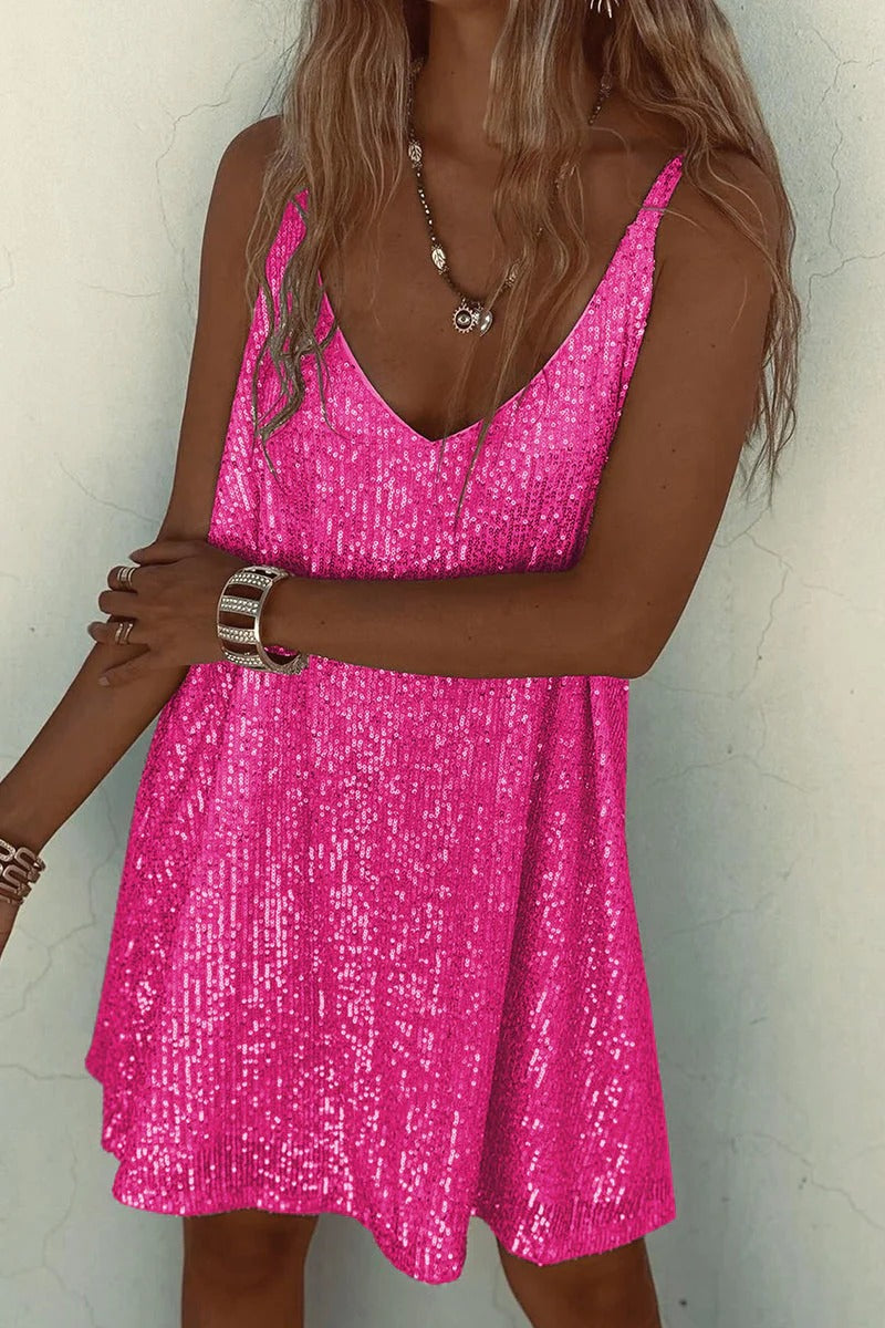 Women's Sequin Mini Dress with V-Back