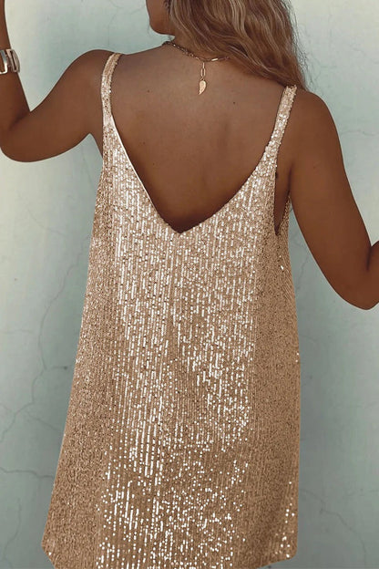 Women's Sequin Mini Dress with V-Back