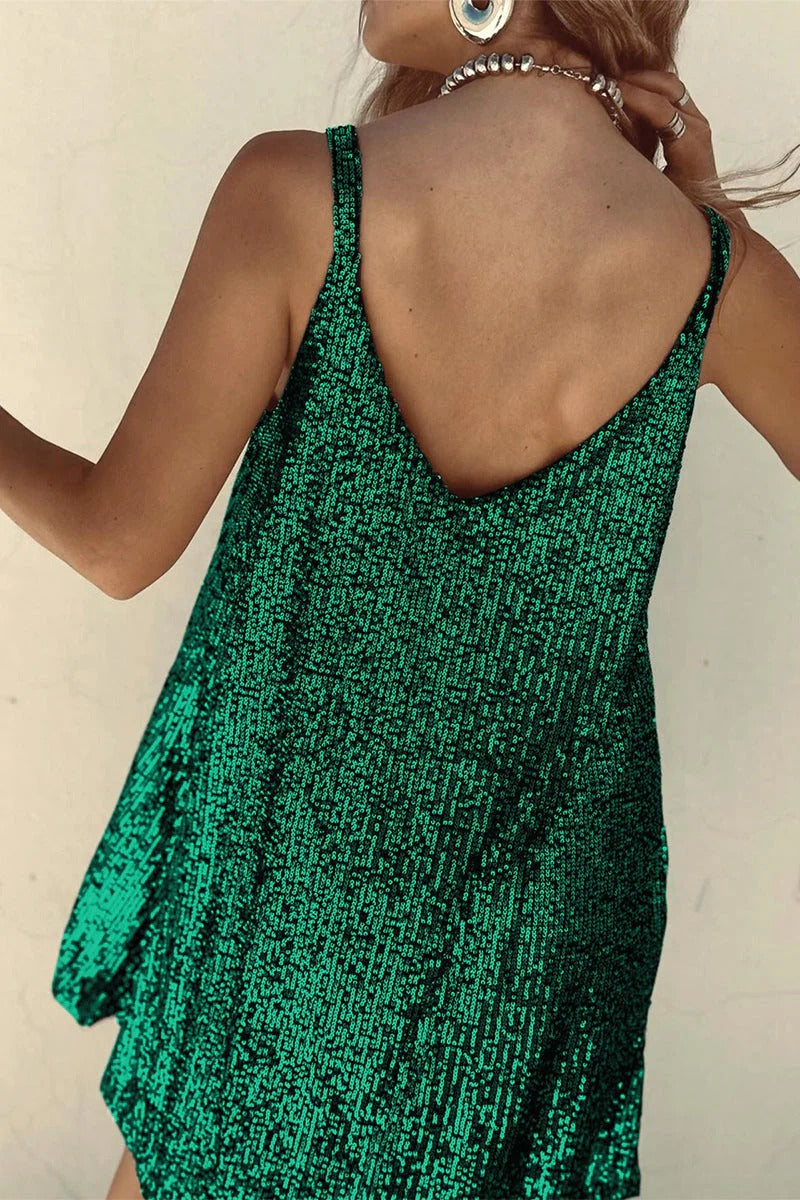Women's Sequin Mini Dress with V-Back