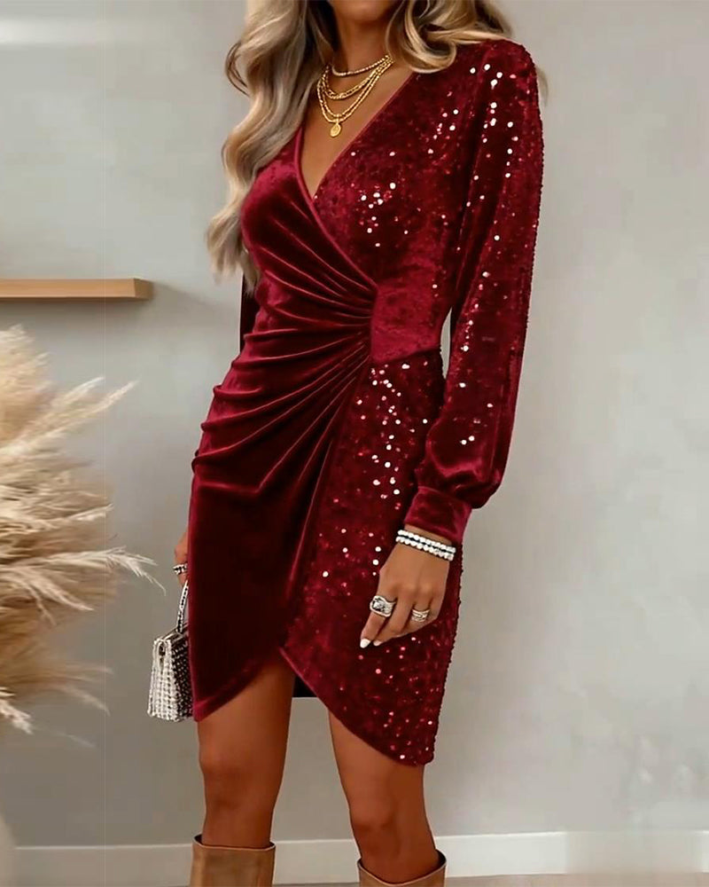 Women's Sequin Wrap Dress with V-Neck - photo 5