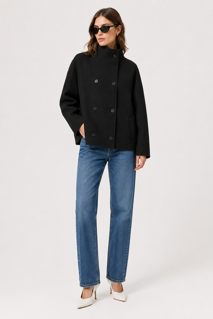 Women's Short Double-Breasted High-Neck Coat