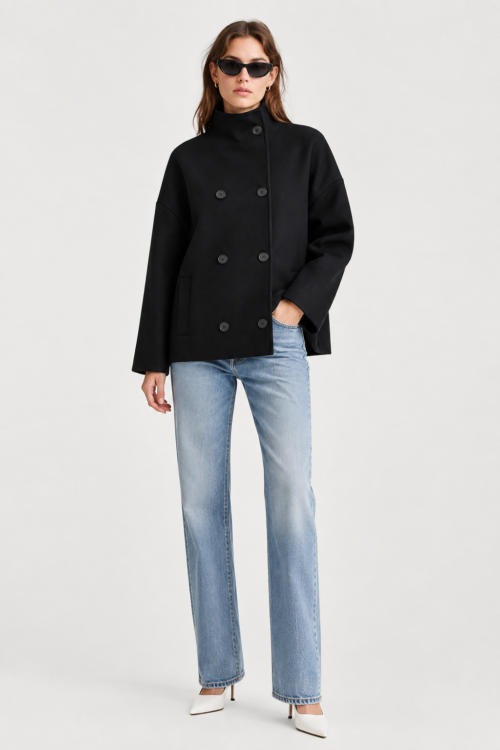 Women's Short Double-Breasted High-Neck Coat