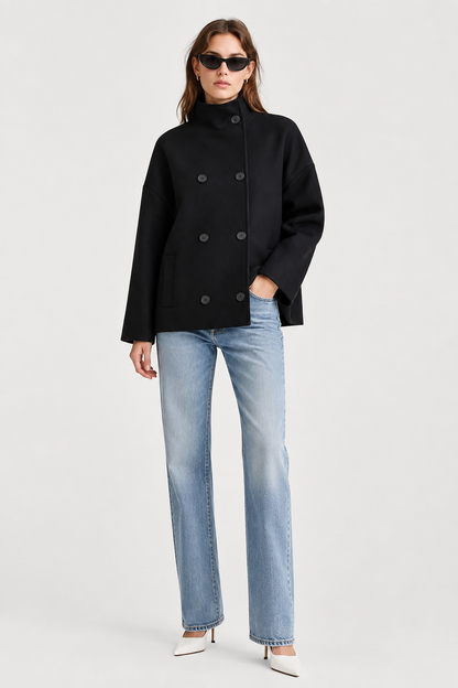 Women's Short Double-Breasted High-Neck Coat