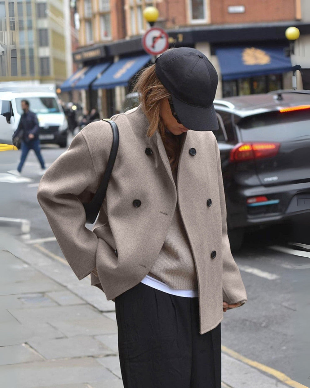 Women's Short Wool Blend Jacket With Stand Collar-2