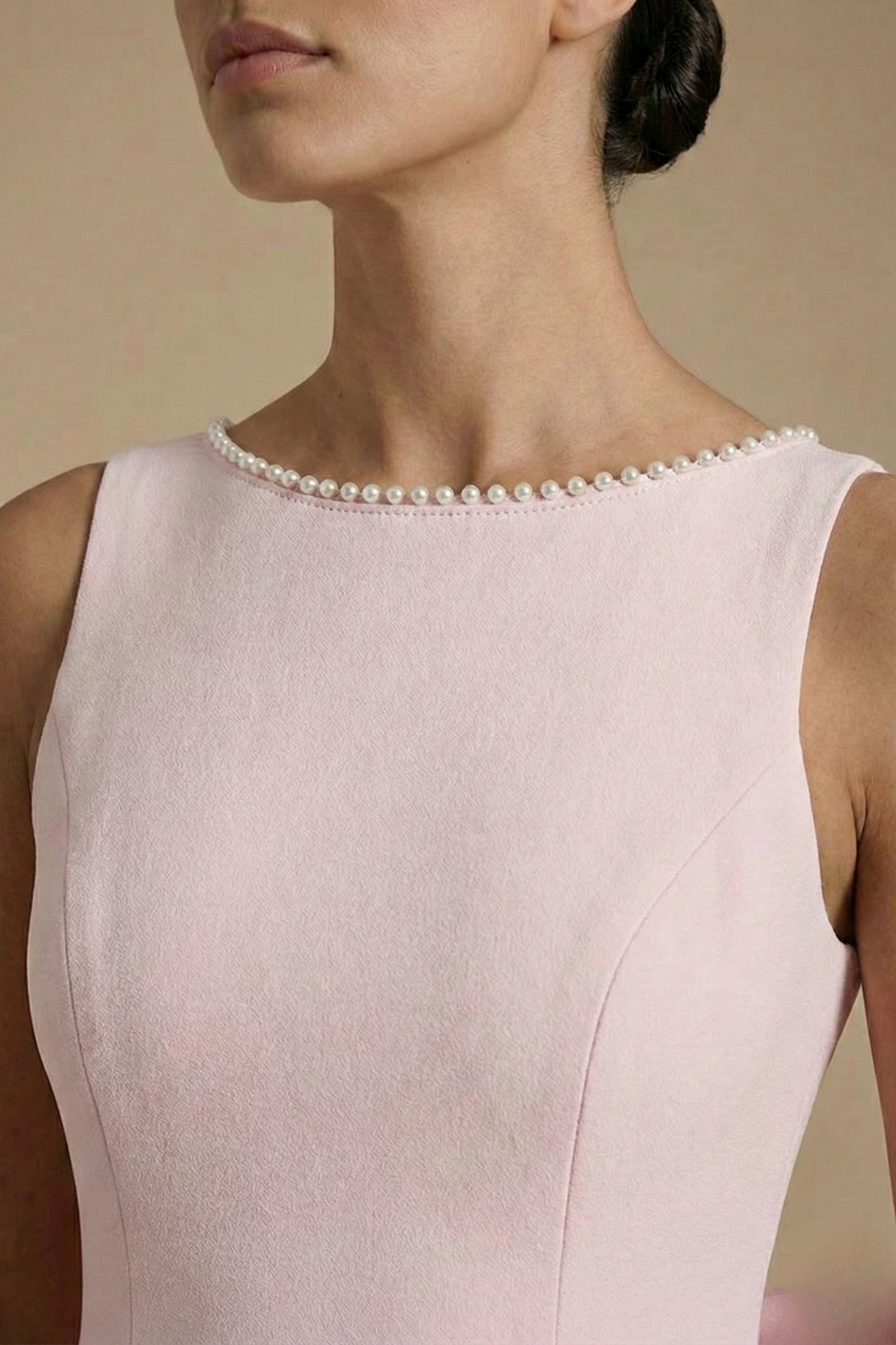 Women's Sleeveless A-Line Mini Dress with Pearl Neckline-3