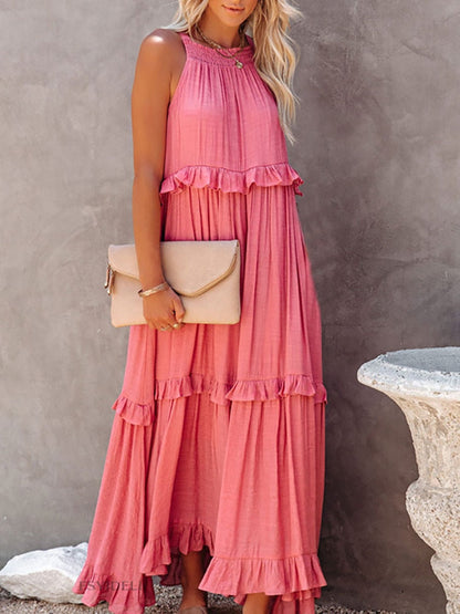 Women's Sleeveless Tiered Ruffle Maxi Dress-11