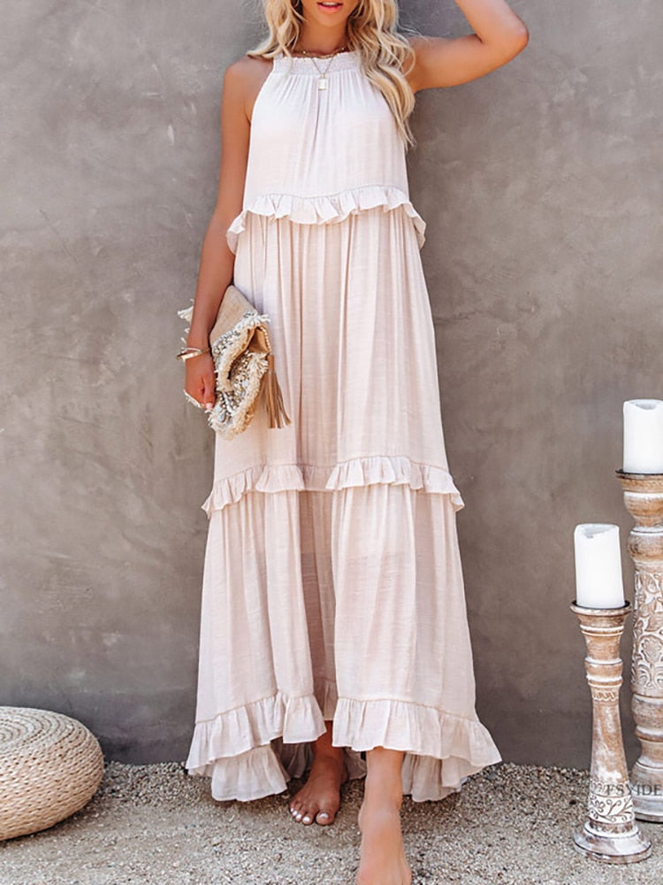 Women's Sleeveless Tiered Ruffle Maxi Dress-5