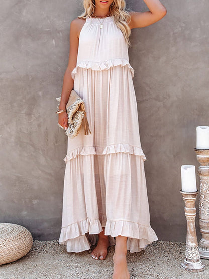Women's Sleeveless Tiered Ruffle Maxi Dress-5