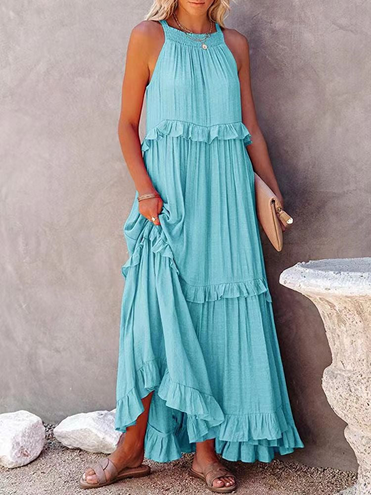 Women's Sleeveless Tiered Ruffle Maxi Dress-6