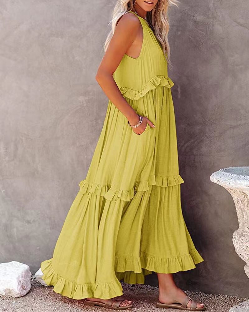 Women's Sleeveless Tiered Ruffle Maxi Dress-8