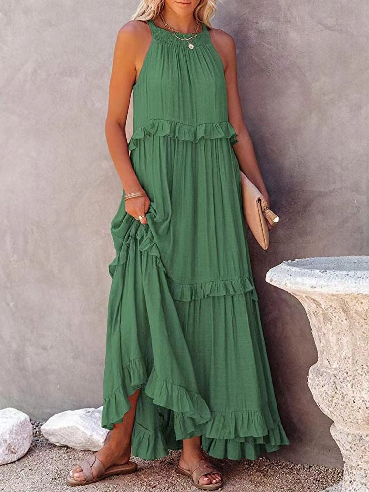 Women's Sleeveless Tiered Ruffle Maxi Dress-7