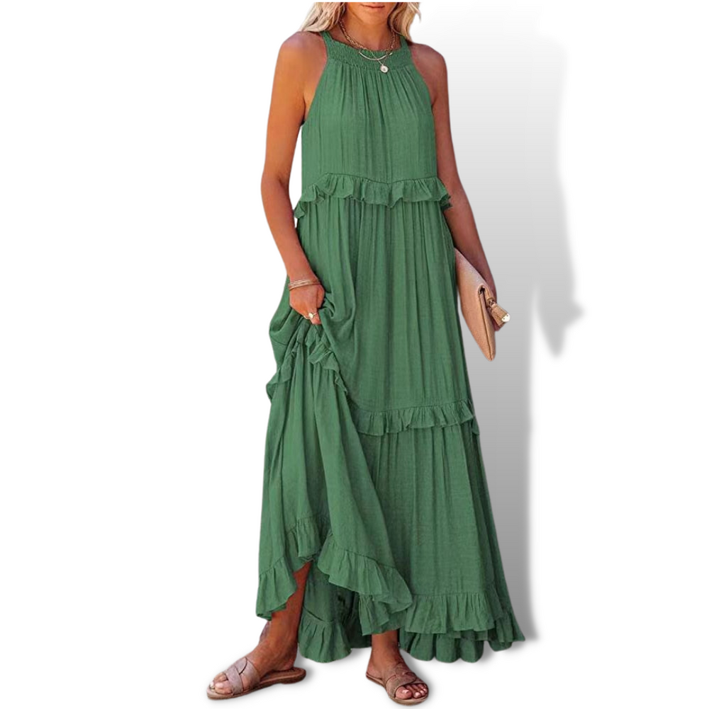 Women's Sleeveless Tiered Ruffle Maxi Dress-1