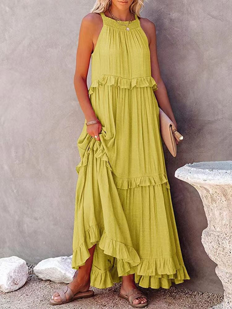 Women's Sleeveless Tiered Ruffle Maxi Dress-3