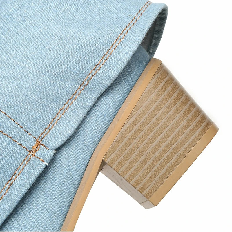 Women's Slouchy Block Heel Denim Boots-8