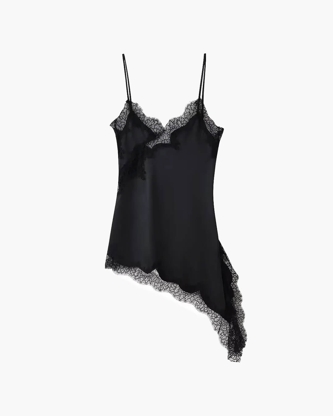Women's Spaghetti Strap Lace Trim Asymmetrical Dress-10