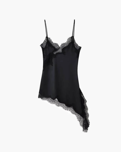 Women's Spaghetti Strap Lace Trim Asymmetrical Dress-10