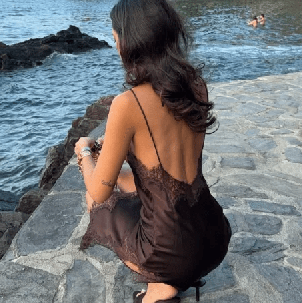 Women's Spaghetti Strap Lace Trim Asymmetrical Dress-5