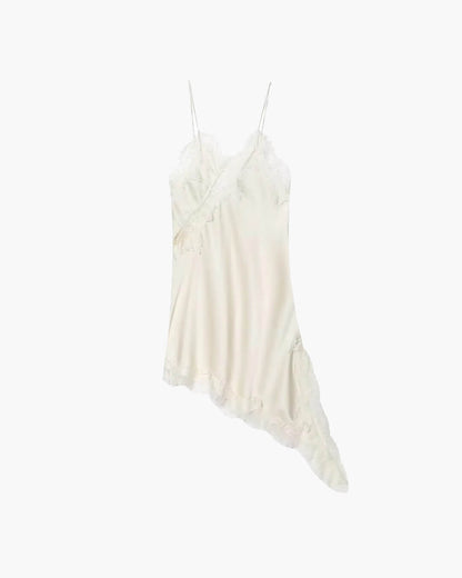 Women's Spaghetti Strap Lace Trim Asymmetrical Dress-12