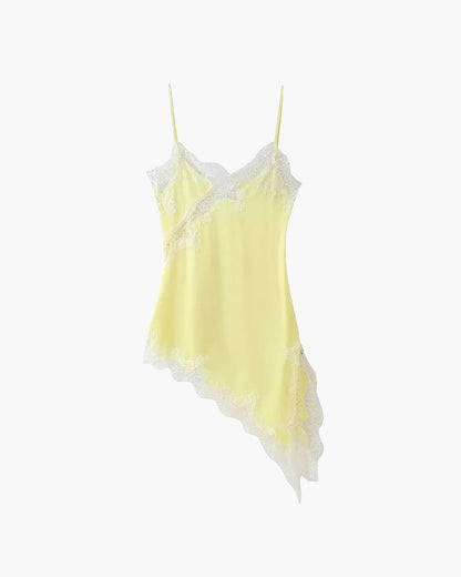 Women's Spaghetti Strap Lace Trim Asymmetrical Dress-13