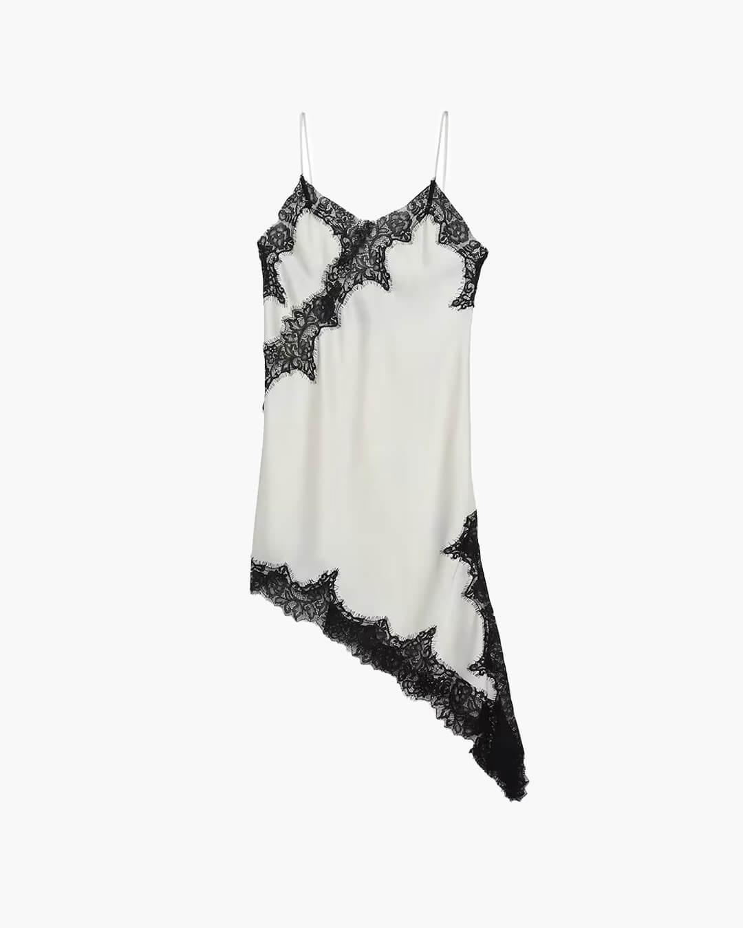 Women's Spaghetti Strap Lace Trim Asymmetrical Dress-11