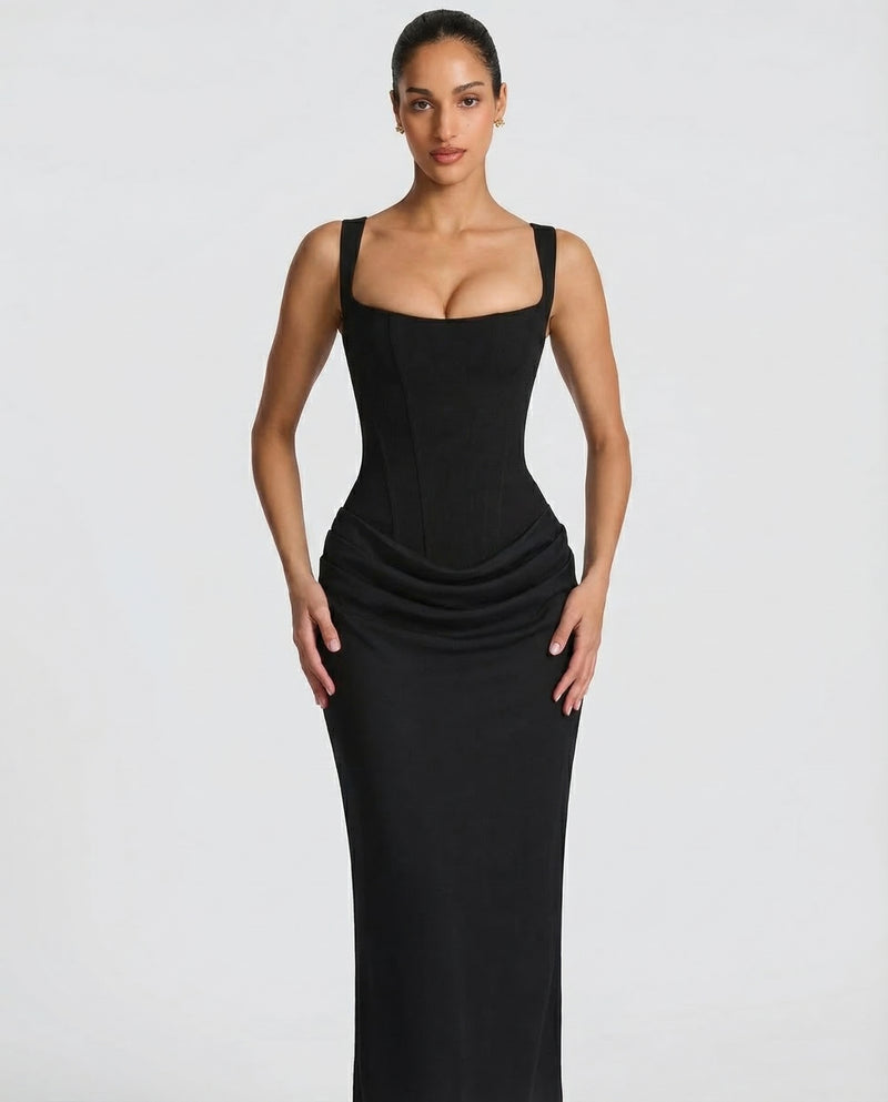 Women's Square Neck Ruched Maxi Dress-7