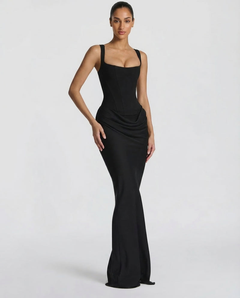 Women's Square Neck Ruched Maxi Dress-8