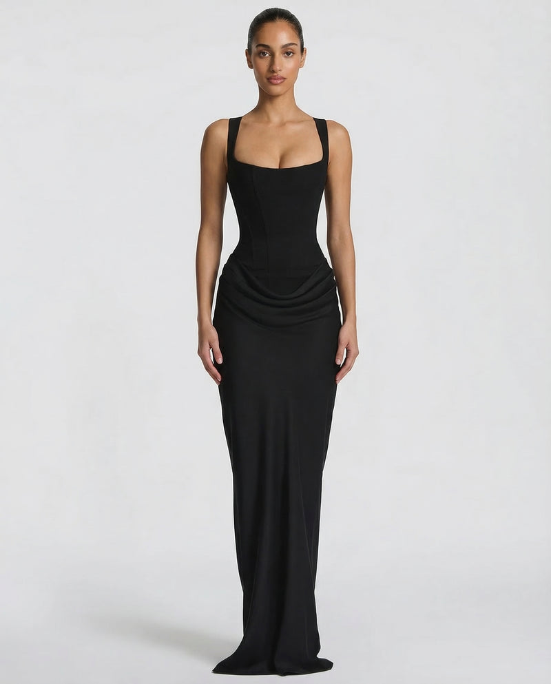 Women's Square Neck Ruched Maxi Dress-5